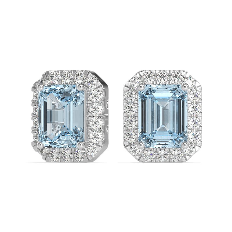Emerald Cut Halo Stud Earrings