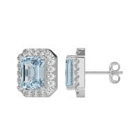 Emerald Cut Halo Stud Earrings