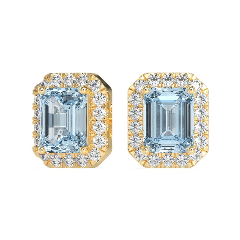 Emerald Cut Halo Stud Earrings