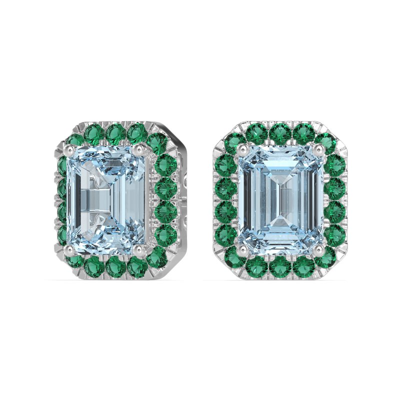 Emerald Cut Halo Stud Earrings
