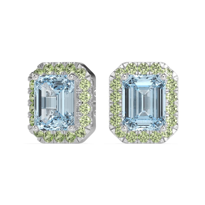 Emerald Cut Halo Stud Earrings