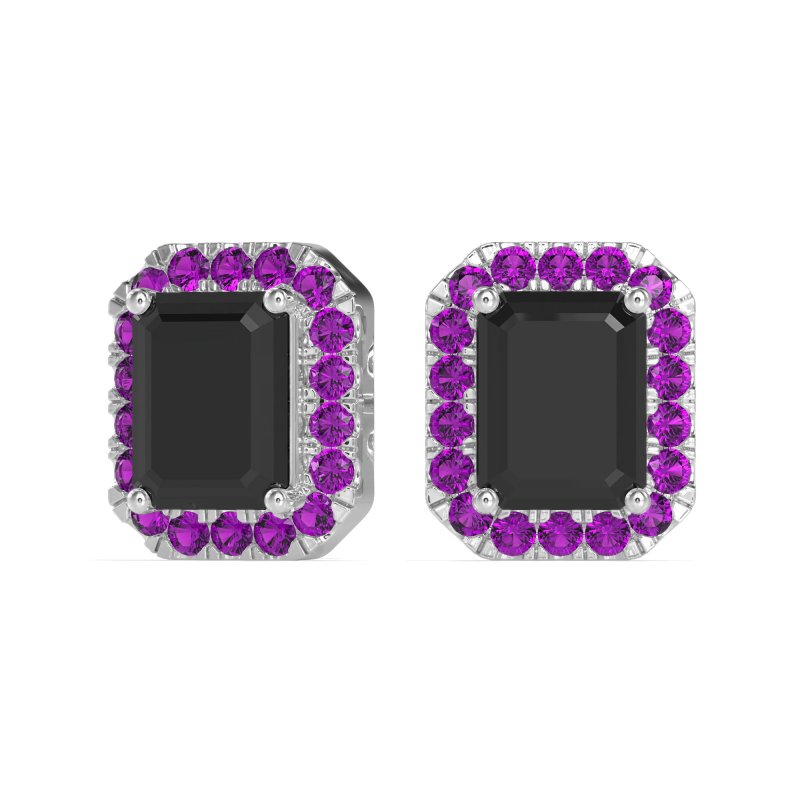 Emerald Cut Halo Stud Earrings