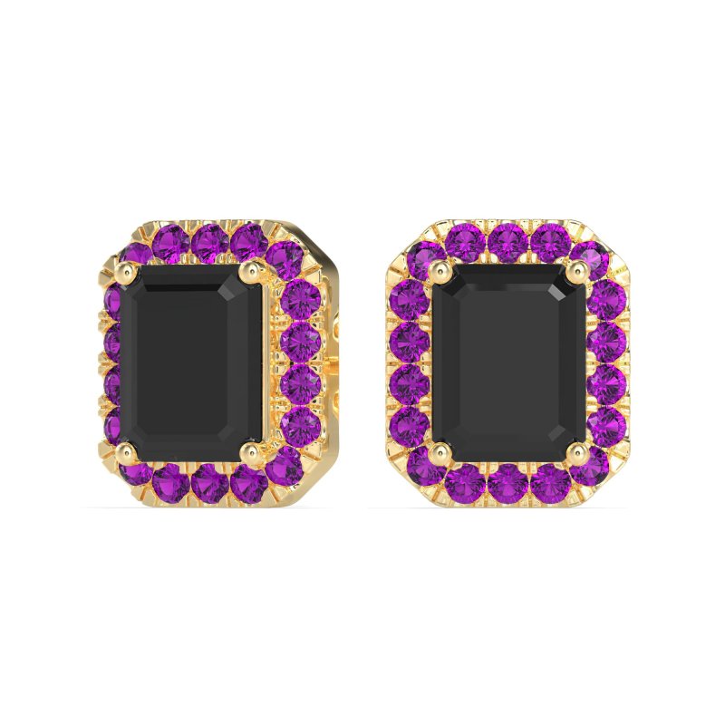 Emerald Cut Halo Stud Earrings