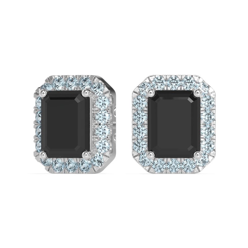 Emerald Cut Halo Stud Earrings
