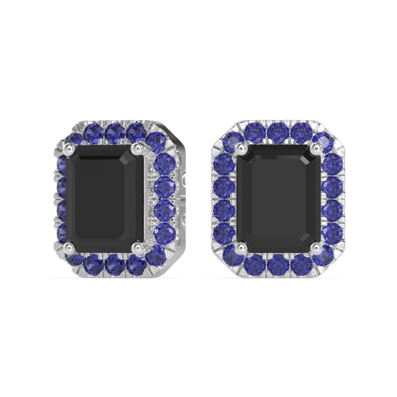 Emerald Cut Halo Stud Earrings