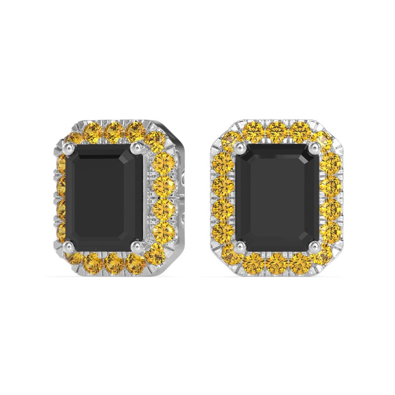 Emerald Cut Halo Stud Earrings