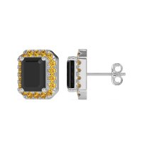 Emerald Cut Halo Stud Earrings