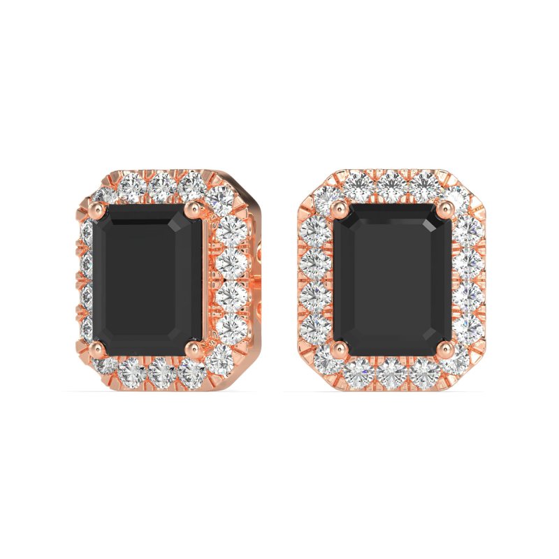 Emerald Cut Halo Stud Earrings