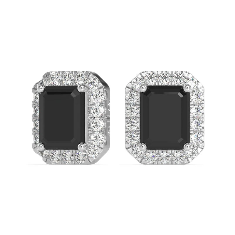 Emerald Cut Halo Stud Earrings