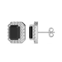Emerald Cut Halo Stud Earrings