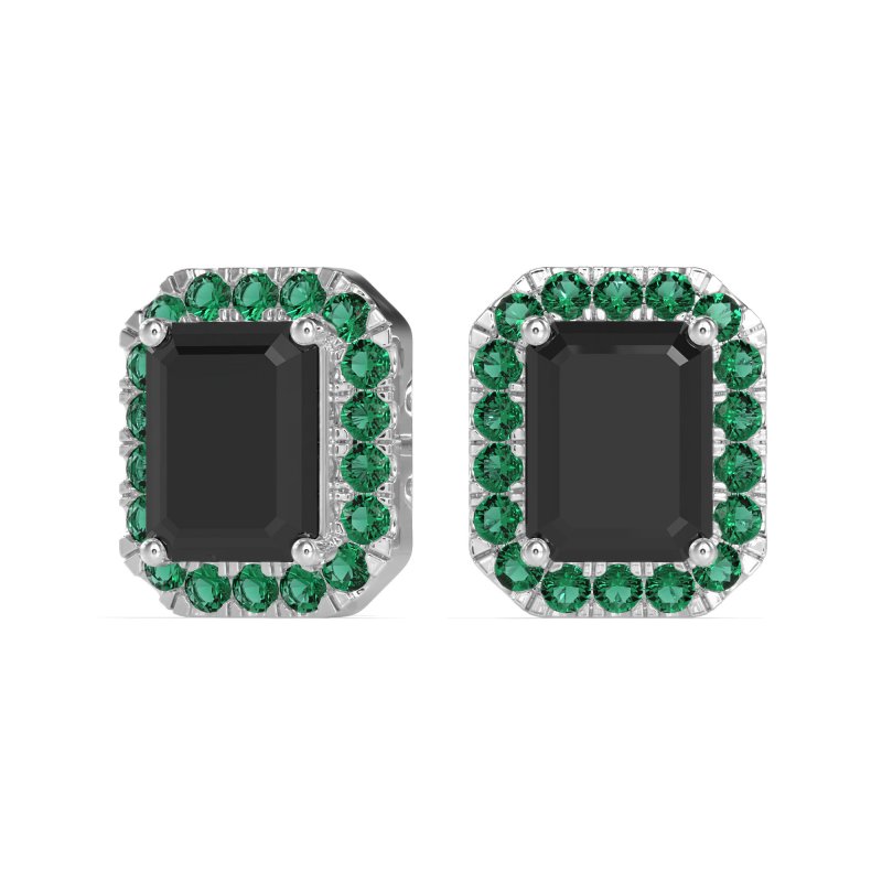 Emerald Cut Halo Stud Earrings