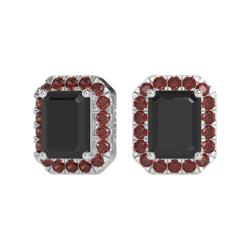 Emerald Cut Halo Stud Earrings