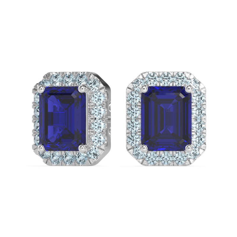Emerald Cut Halo Stud Earrings