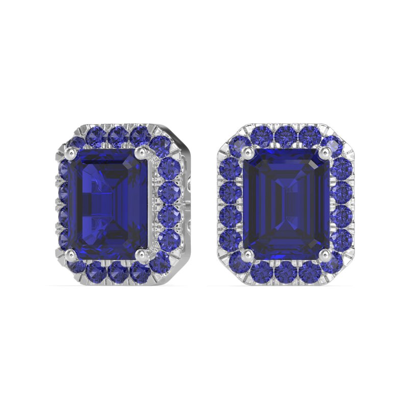 Emerald Cut Halo Stud Earrings