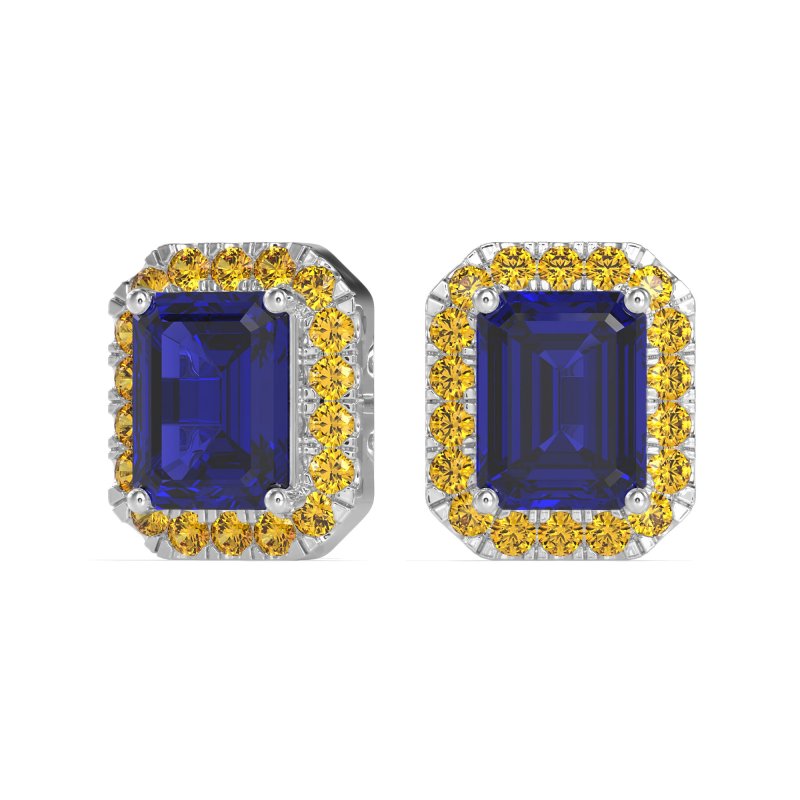 Emerald Cut Halo Stud Earrings