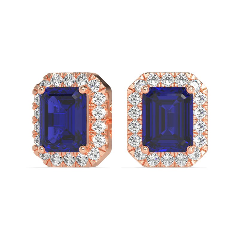 Emerald Cut Halo Stud Earrings
