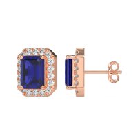 Emerald Cut Halo Stud Earrings