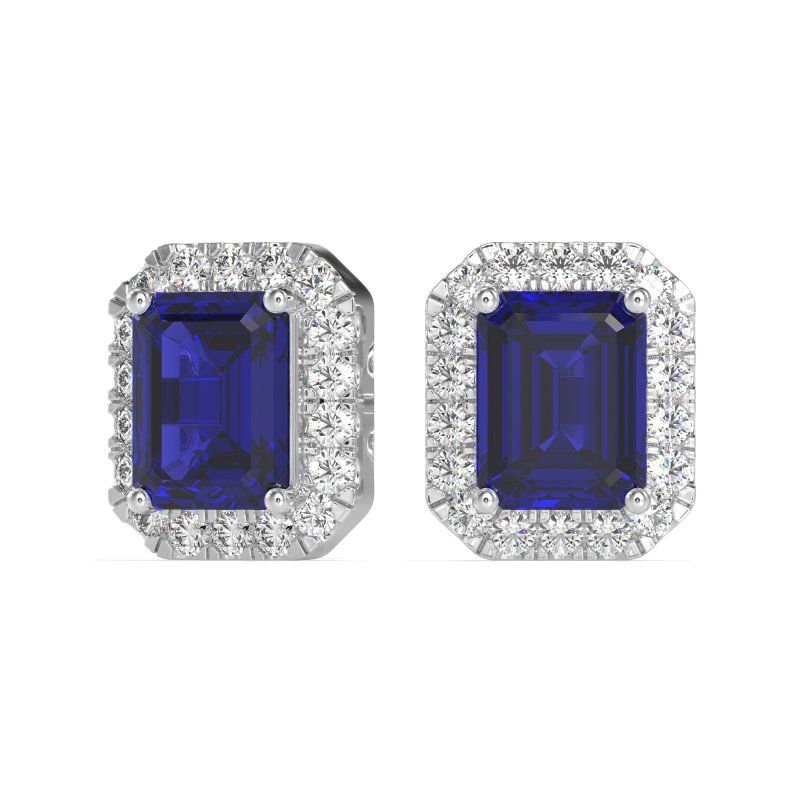 Emerald Cut Halo Stud Earrings
