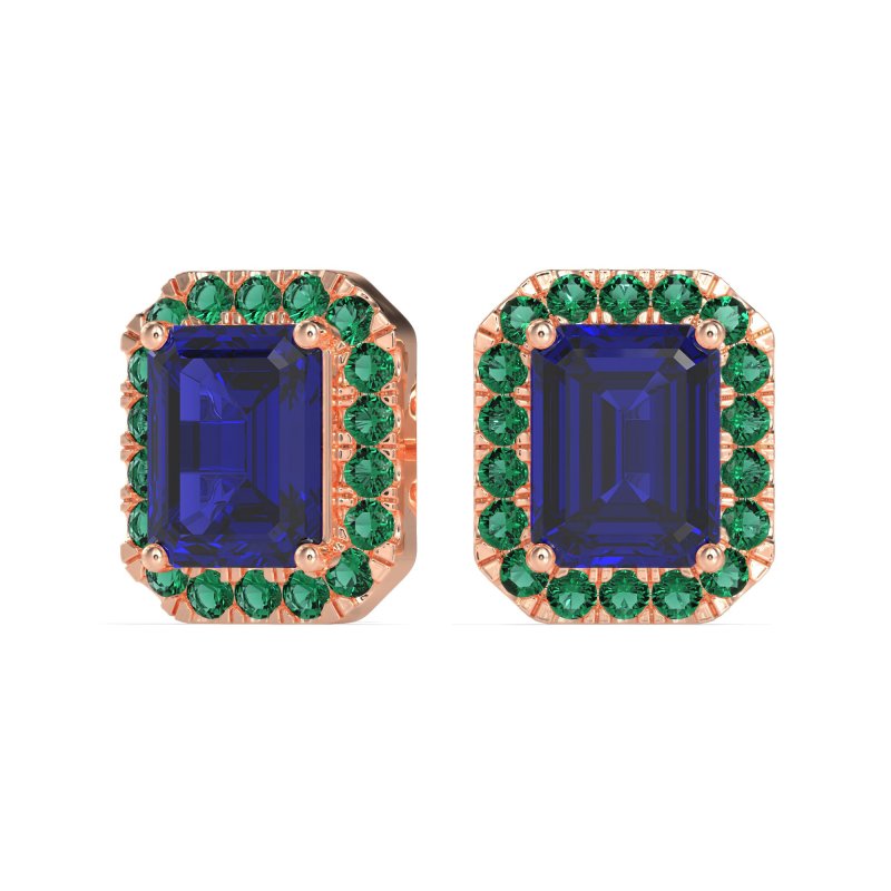 Emerald Cut Halo Stud Earrings
