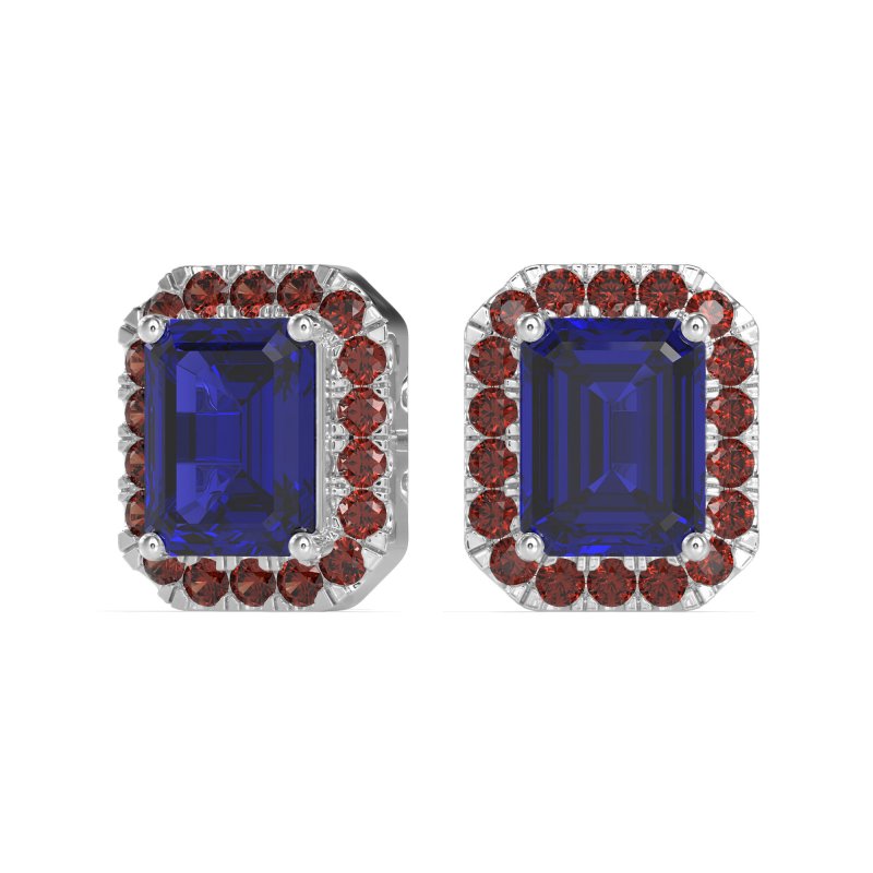 Emerald Cut Halo Stud Earrings