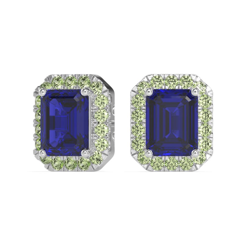 Emerald Cut Halo Stud Earrings