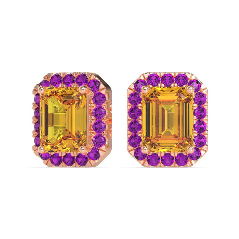 Emerald Cut Halo Stud Earrings