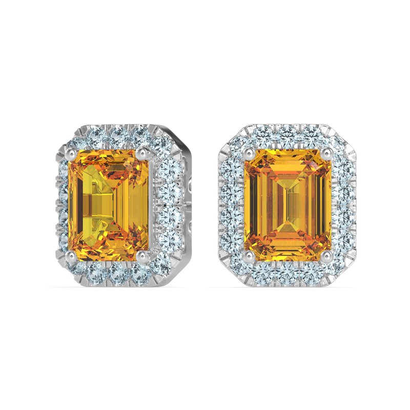 Emerald Cut Halo Stud Earrings
