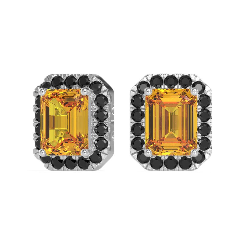 Emerald Cut Halo Stud Earrings