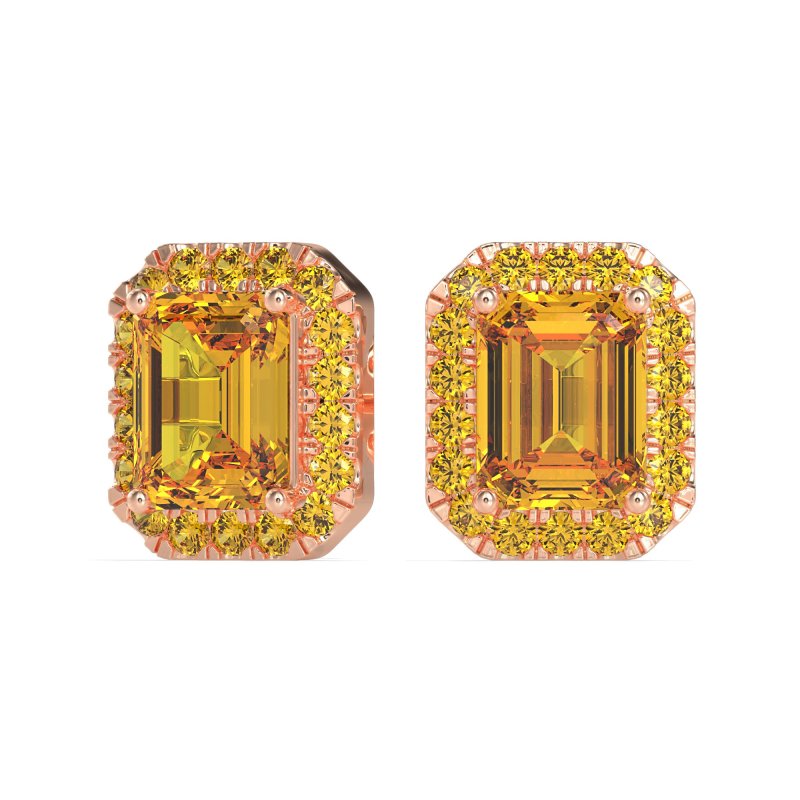 Emerald Cut Halo Stud Earrings
