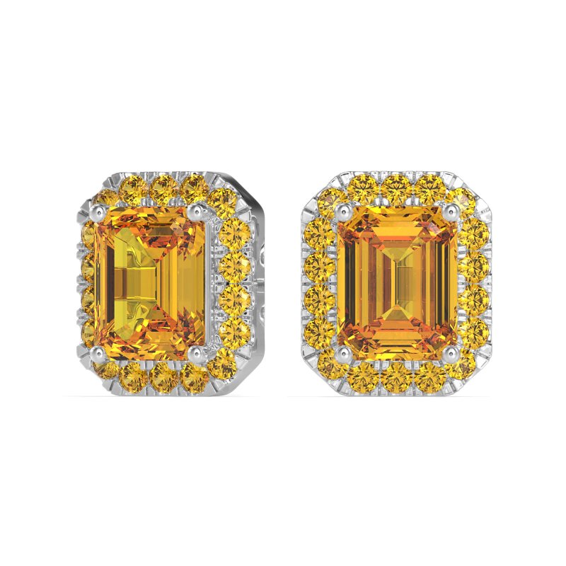 Emerald Cut Halo Stud Earrings