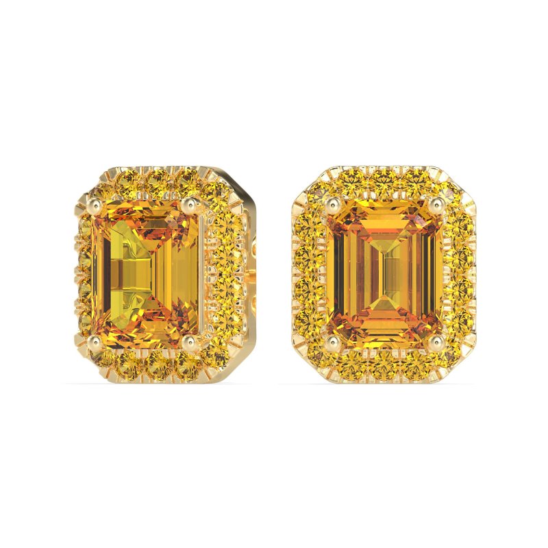 Emerald Cut Halo Stud Earrings