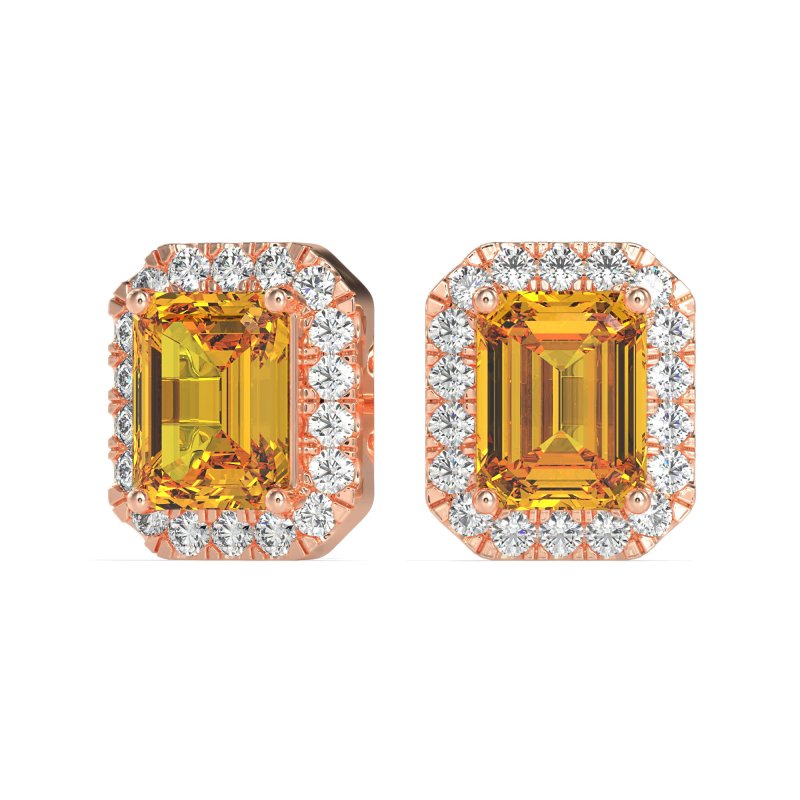 Emerald Cut Halo Stud Earrings