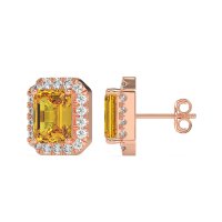 Emerald Cut Halo Stud Earrings