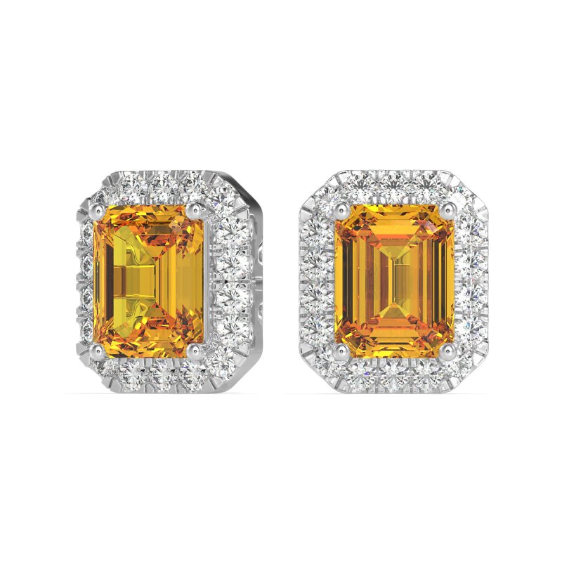 Emerald Cut Halo Stud Earrings