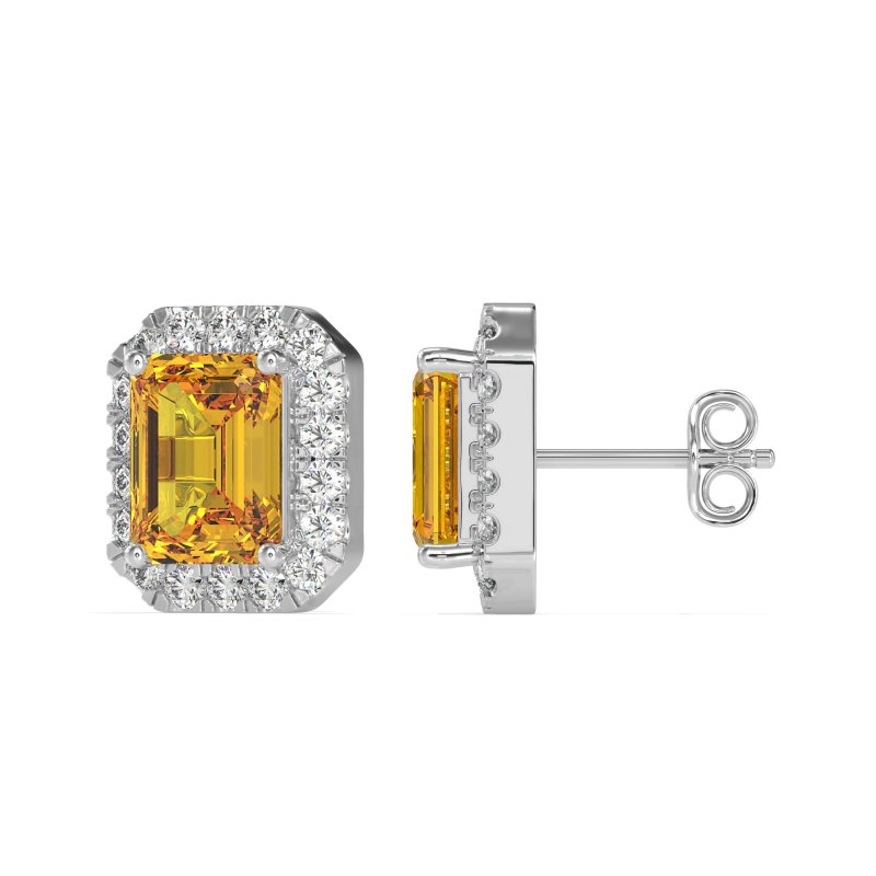 Emerald Cut Halo Stud Earrings