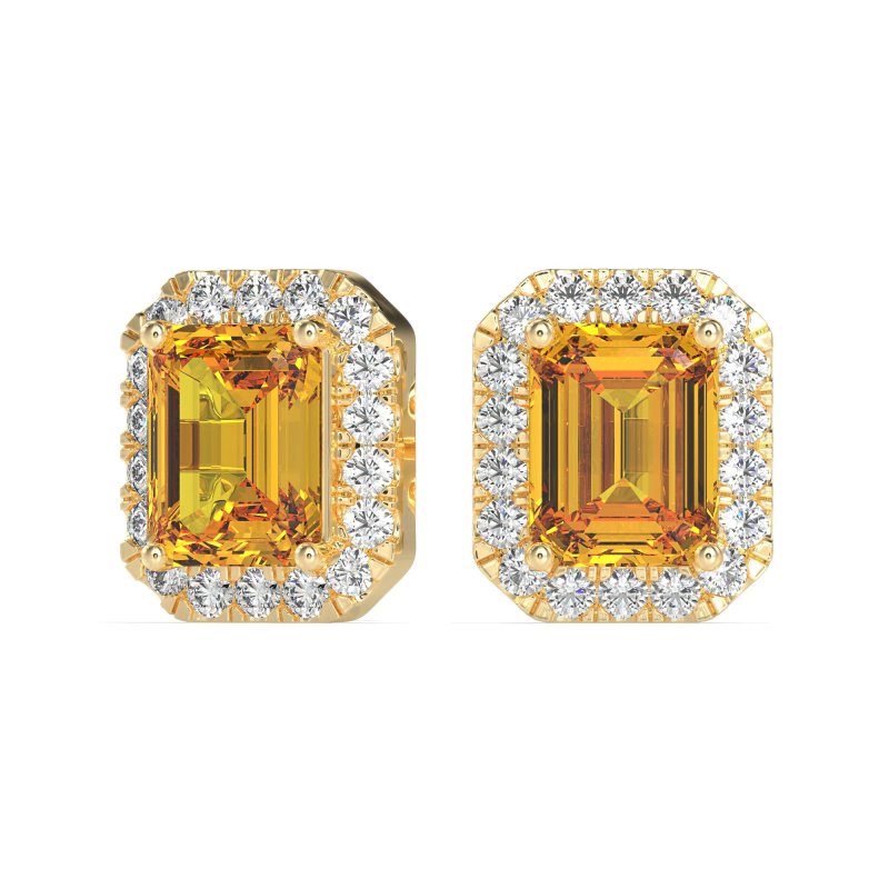 Emerald Cut Halo Stud Earrings