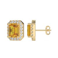 Emerald Cut Halo Stud Earrings