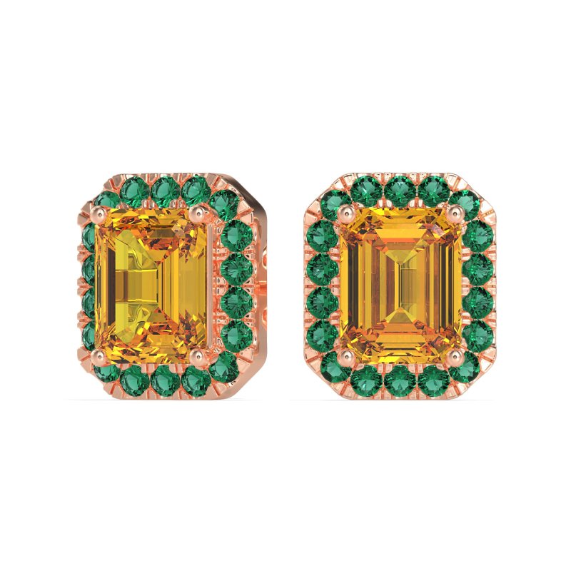 Emerald Cut Halo Stud Earrings
