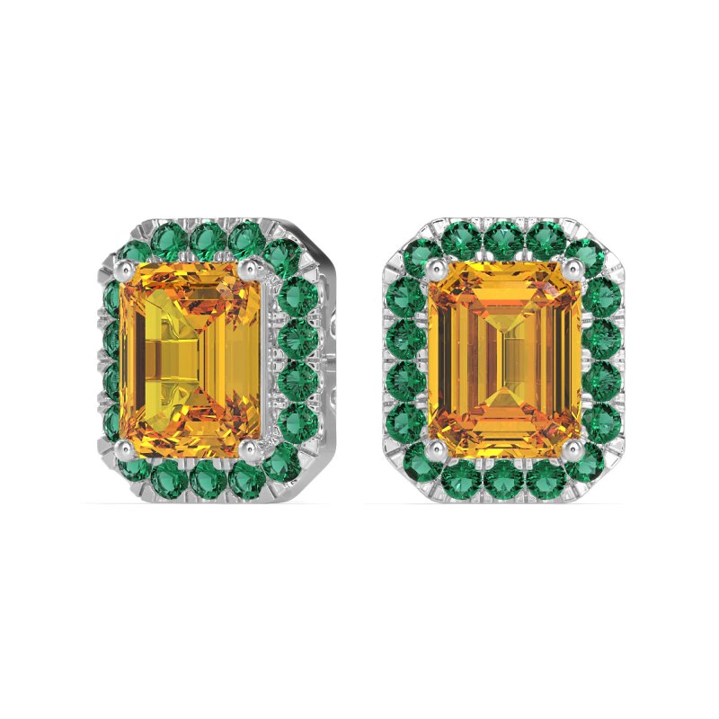 Emerald Cut Halo Stud Earrings