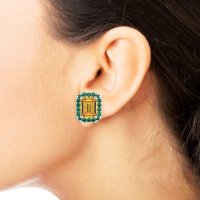 Emerald Cut Halo Stud Earrings