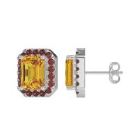 Emerald Cut Halo Stud Earrings