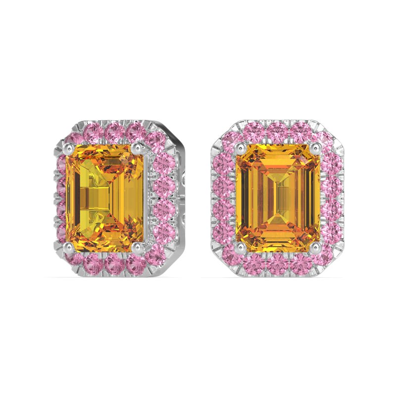 Emerald Cut Halo Stud Earrings