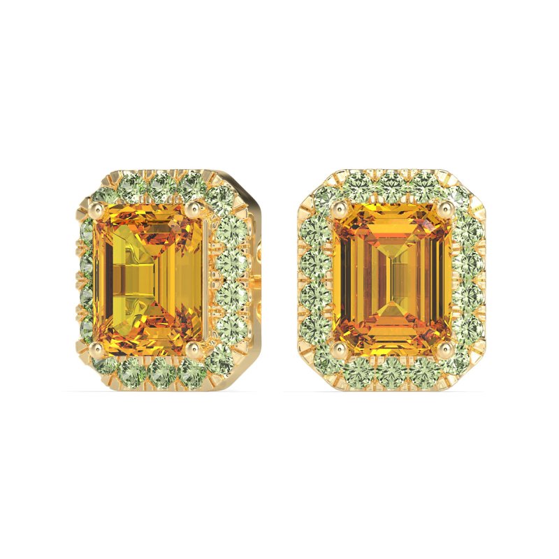 Emerald Cut Halo Stud Earrings