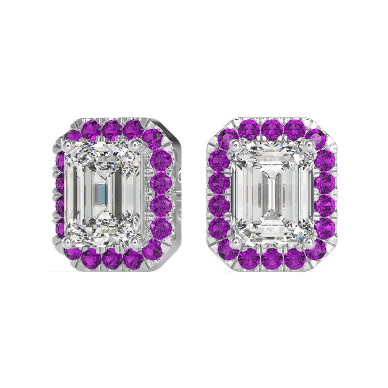 Emerald Cut Halo Stud Earrings