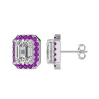 Emerald Cut Halo Stud Earrings