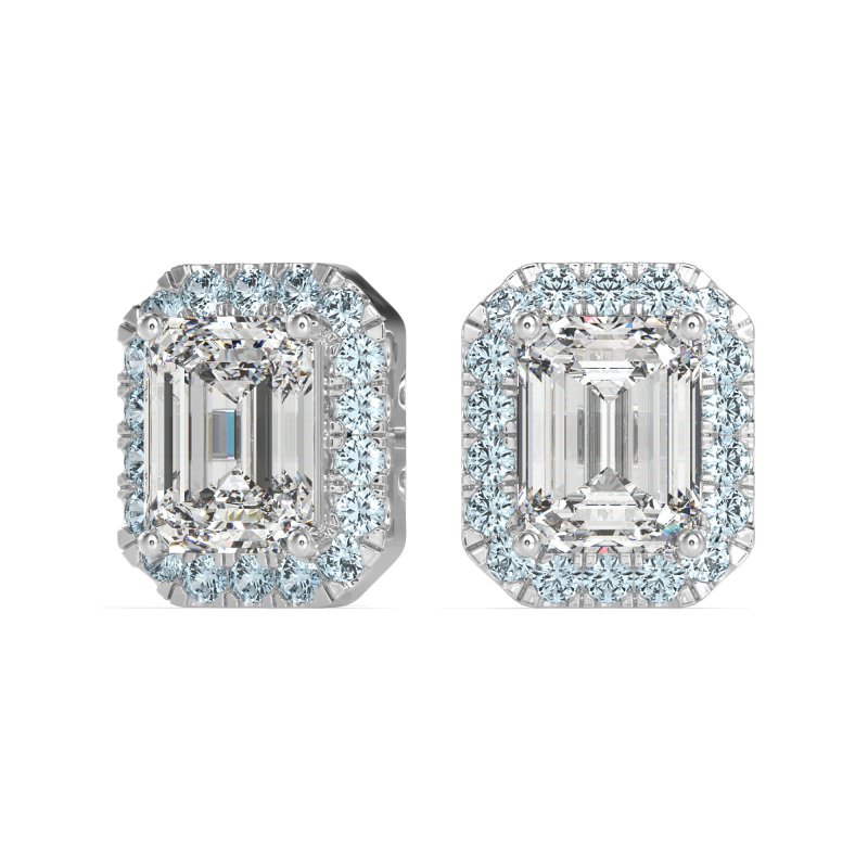 Emerald Cut Halo Stud Earrings