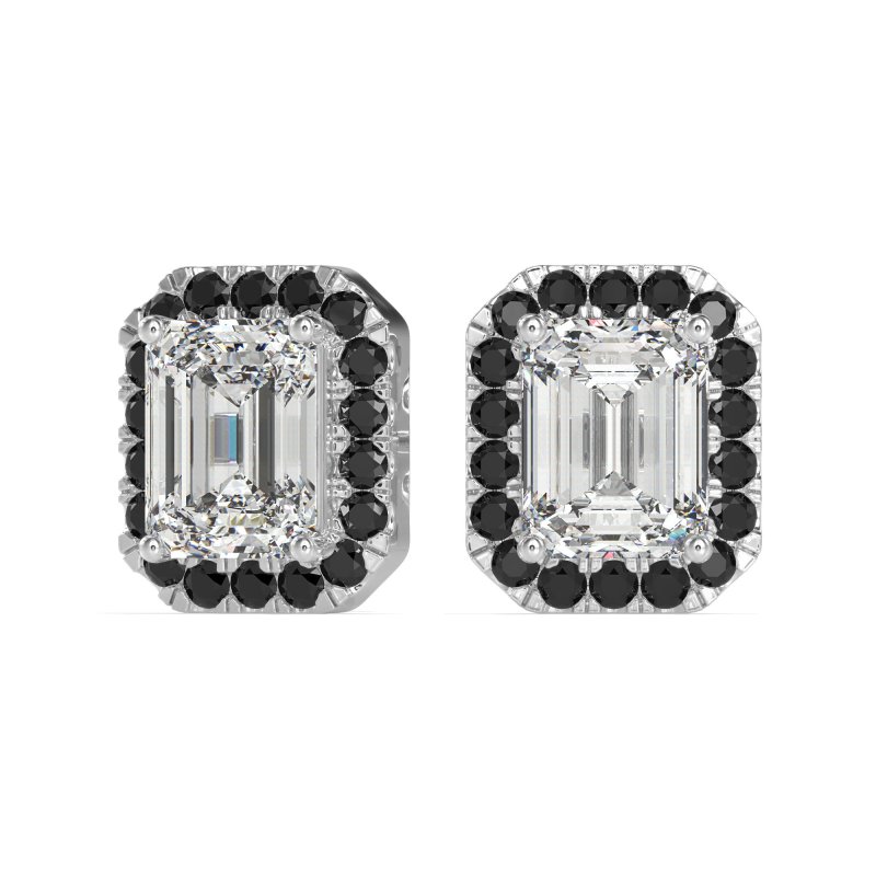 Emerald Cut Halo Stud Earrings