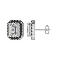 Emerald Cut Halo Stud Earrings