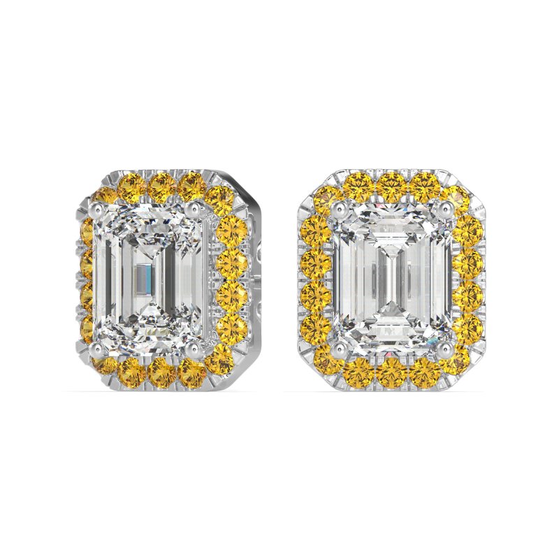 Emerald Cut Halo Stud Earrings