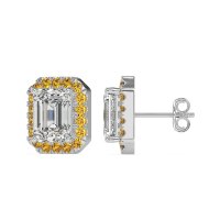Emerald Cut Halo Stud Earrings